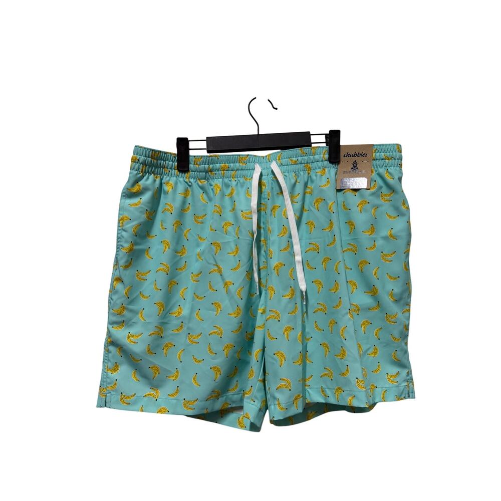 NWT Chubbies Swim Shorts Teal w/ bananas XXL 5.5 inch inseam